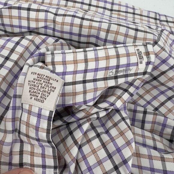 Peter Millar Mens Small Nanoluxe Easycare Checkered Purple Gray Button-Down Shir - Picture 5 of 7